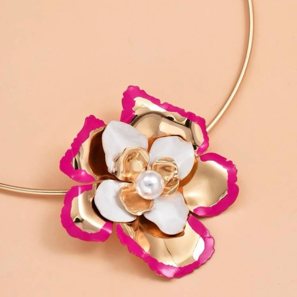 🟡Faux Pearl Flower Choker & Stud Earrings Set - Picture 6 of 11